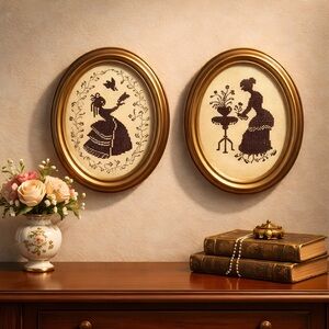 Vintage Silhouette Embroidery Wall Art Set